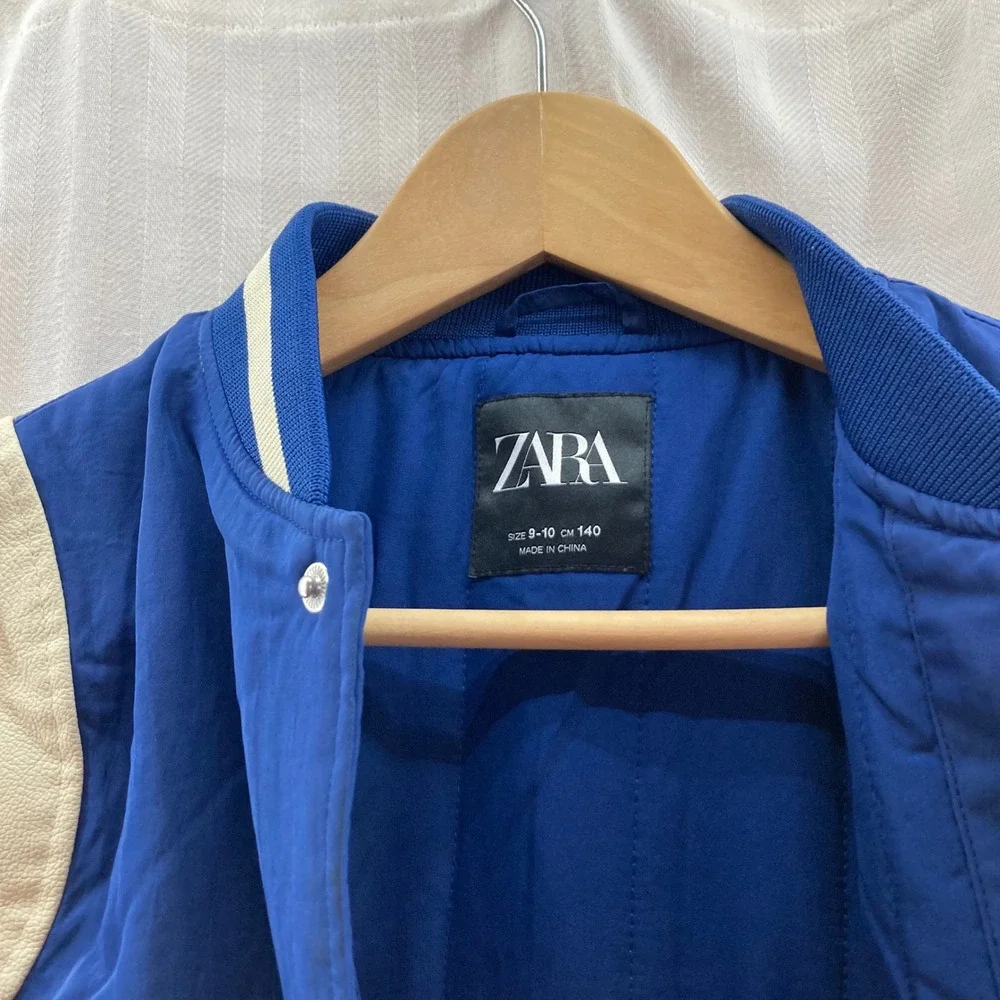 Zara Kids Baseball Div Jacket Varsity Bomber‎ Blue White Size 9-10 EUC